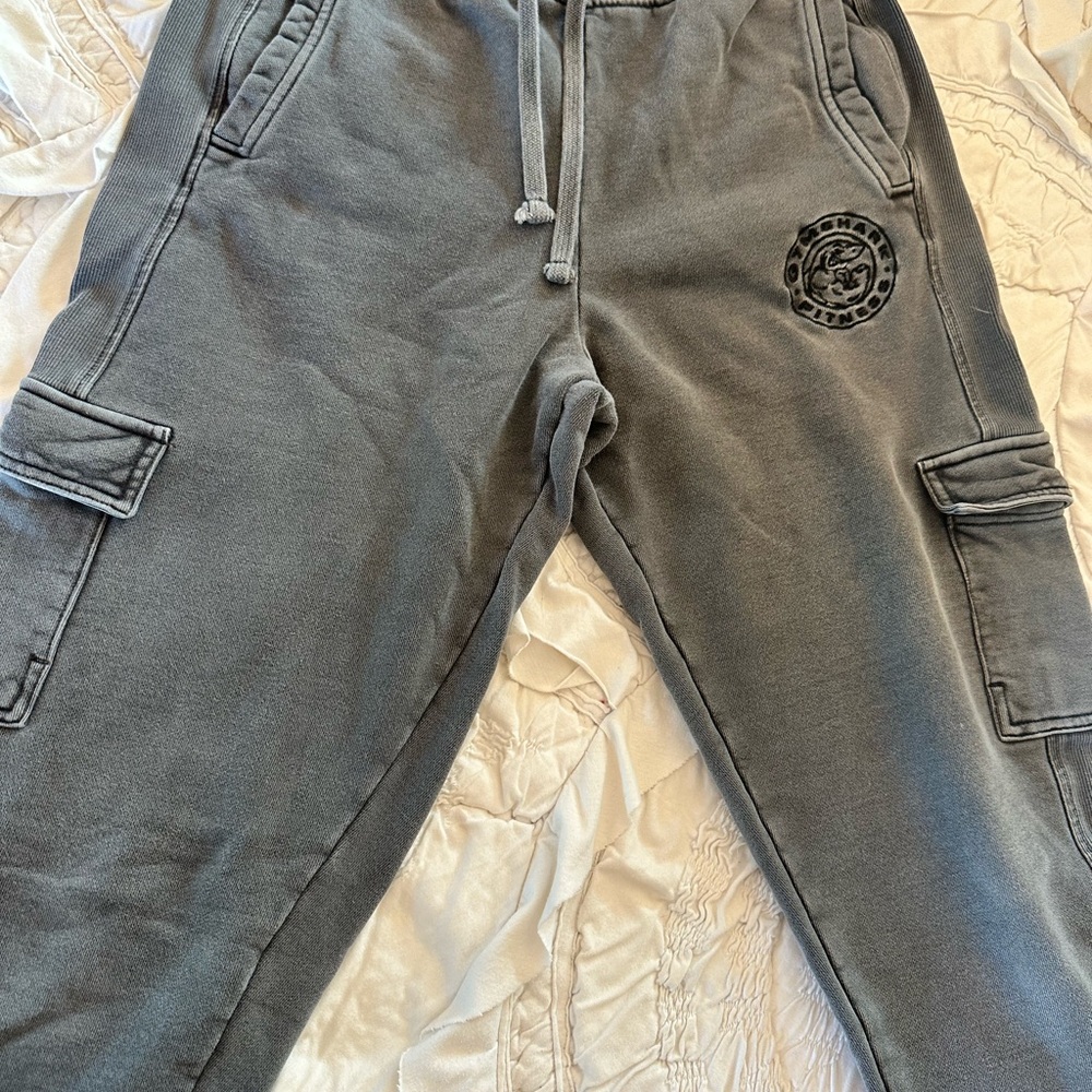 Gym Shark Gray Cargo Sweatpants with Logo Patch